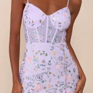 Lulus Shimmering Beauty Lavender Mesh Sequin Bustier Mini Dress Purple